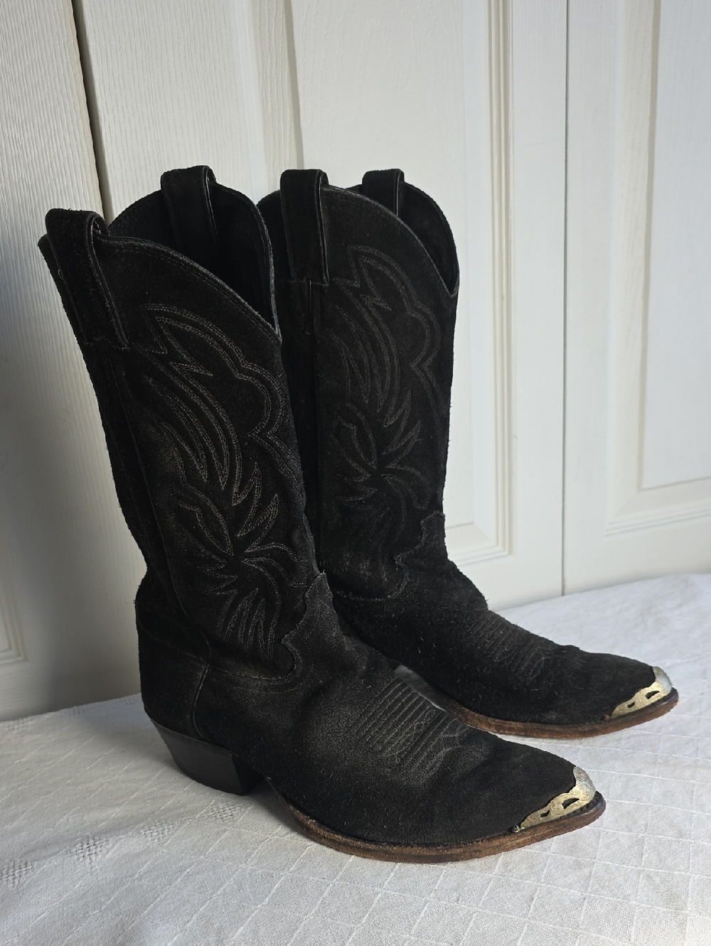 Justin A3407 Boots Black Suede Western Lace-Up Boots with Metal Toe Size 9.5D